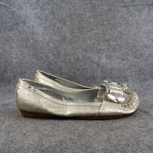 Rampage Shoes Womens 7.5 Loafer Flats Slip On Moc Toe Buckle Faux Croc Metallic